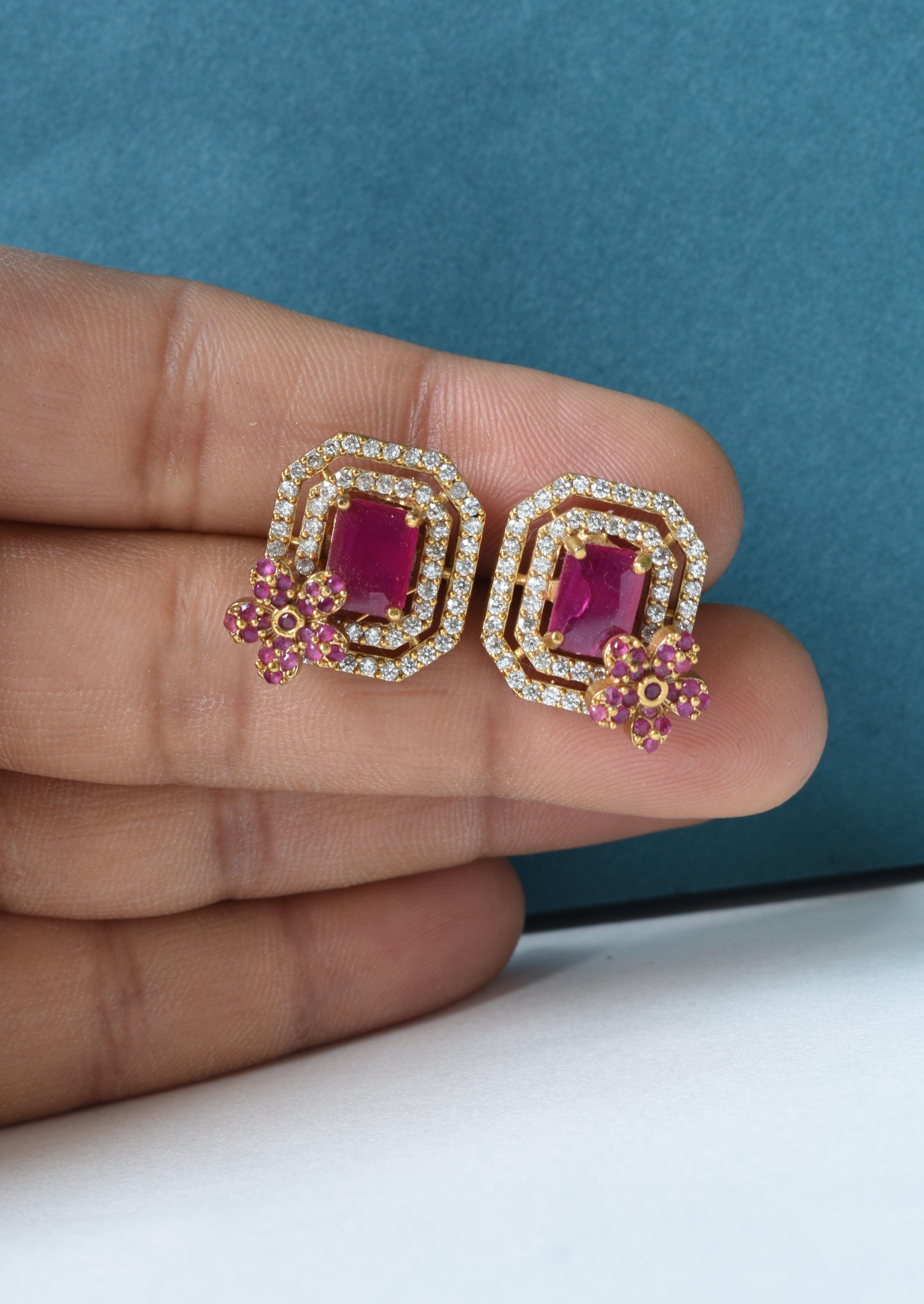 Aarvika Ruby Glow Stud Earrings