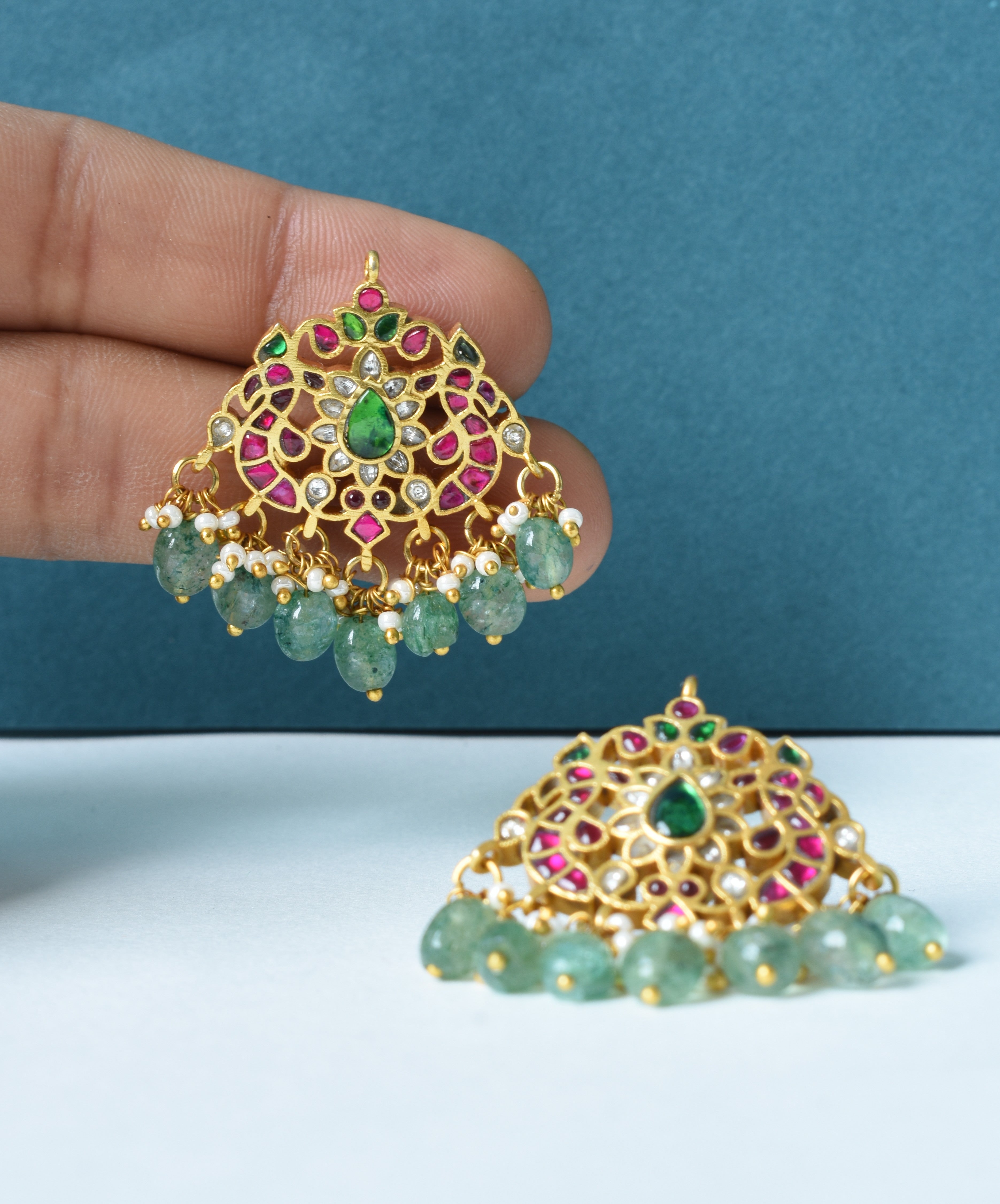 Rajwada Jadau Beaded Drop Earrings