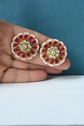 Classic Red Kundan-Style Stud Earrings