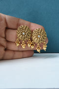 Antique Gold Floral Studs with Dangling Beads