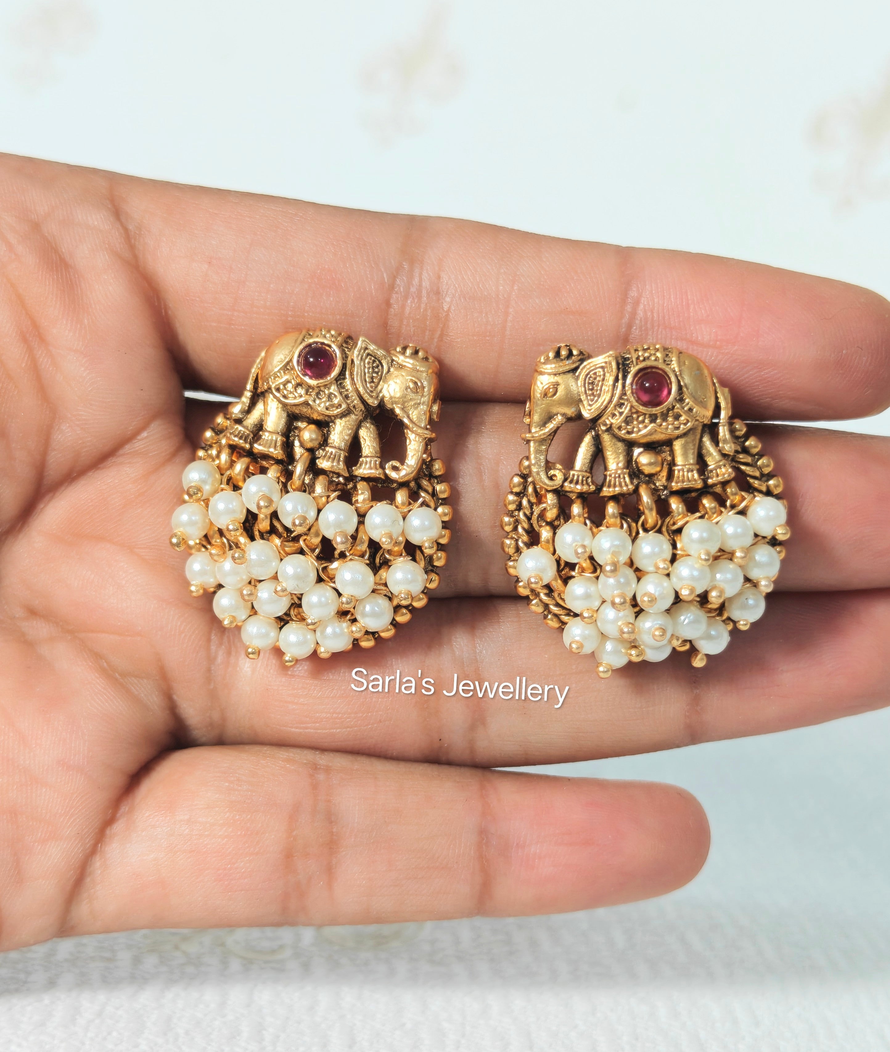 Elephant pearl earrings