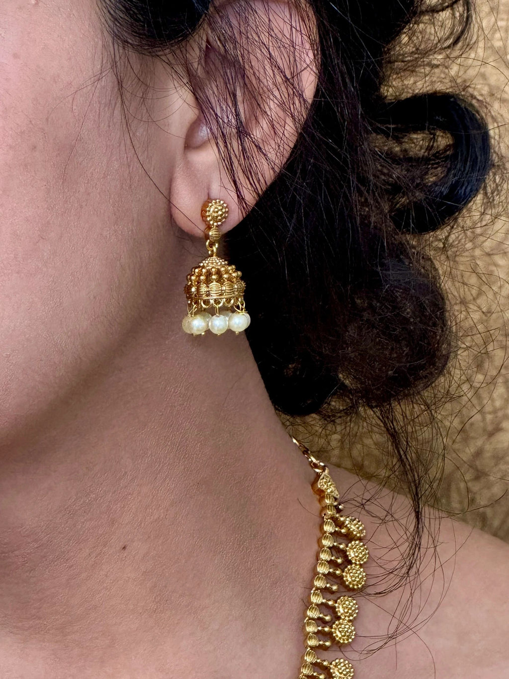 Gold plated necklace with jhumka