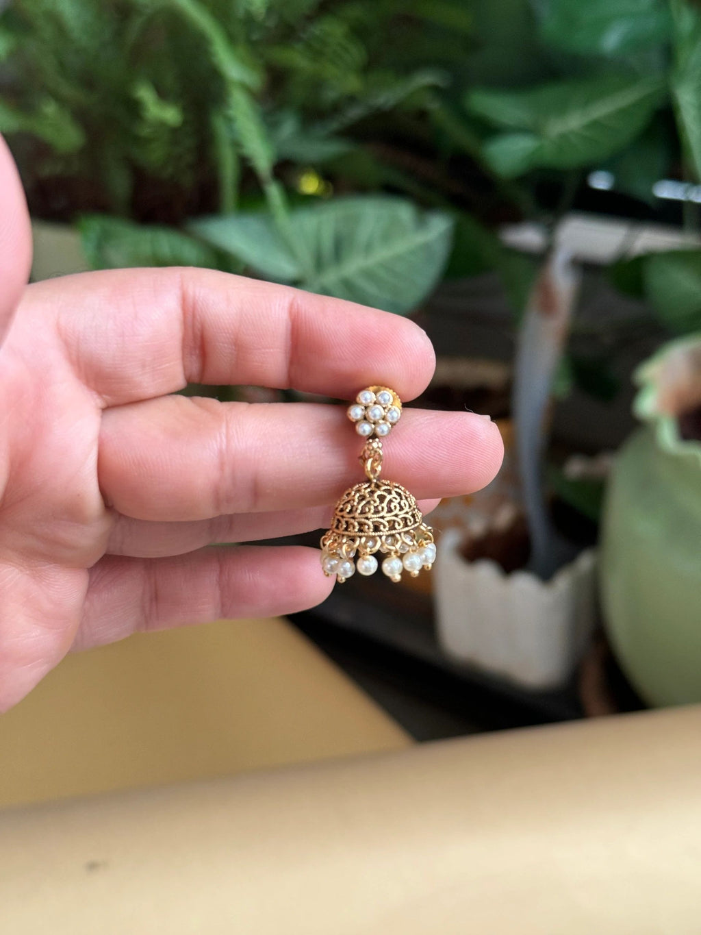 Kudi Gold plated Moti necklace with jhumkas