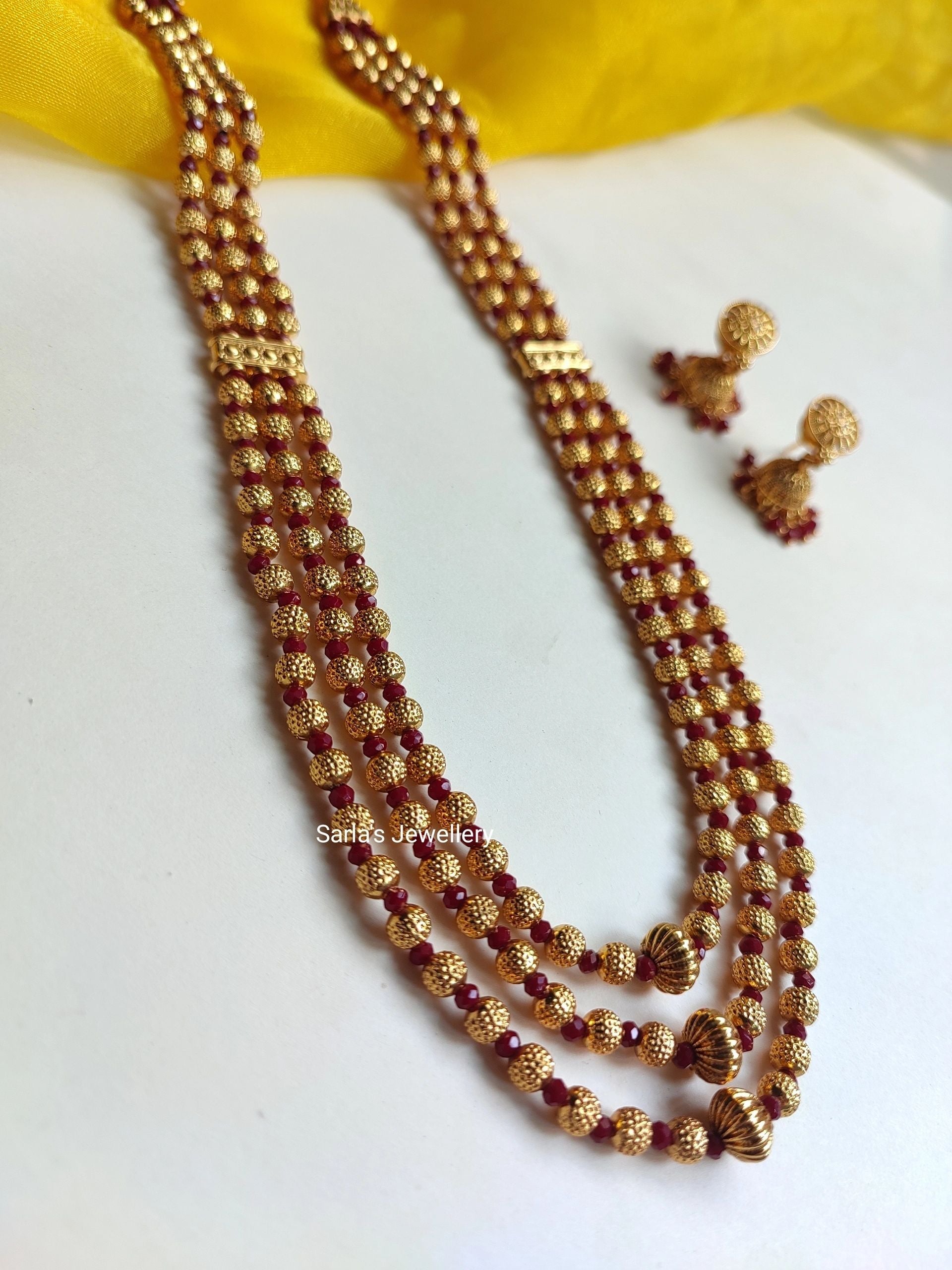 Gold plated 3 layer mala with earrings