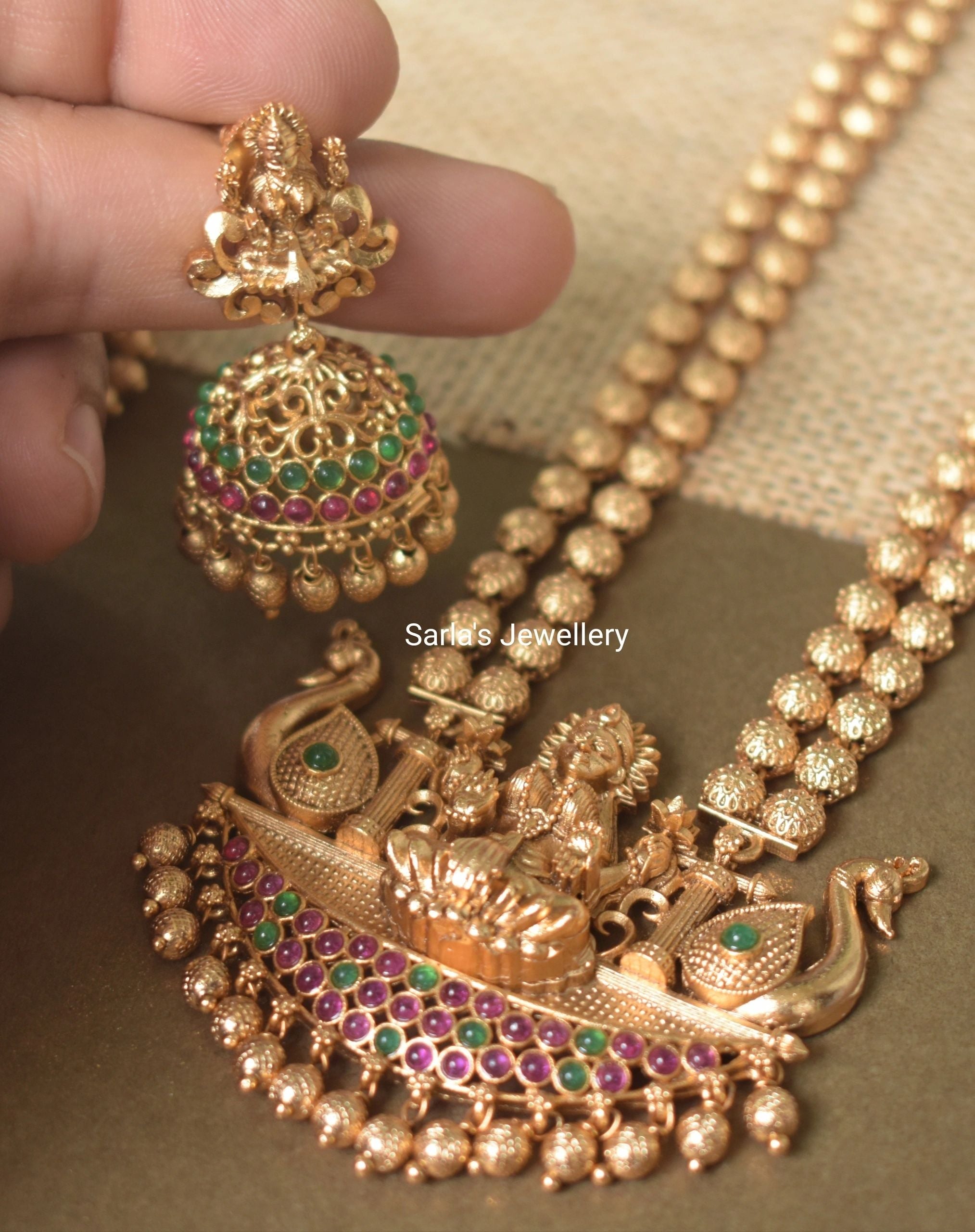 Gold Plated 2 layer Laxmi necklace with earrings