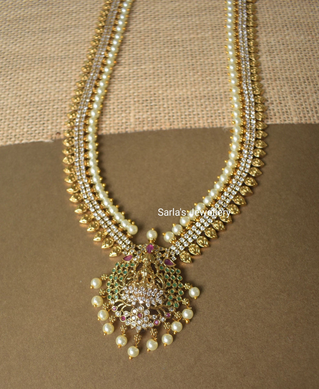 Gold Plated long Laxmi Necklace with earrings