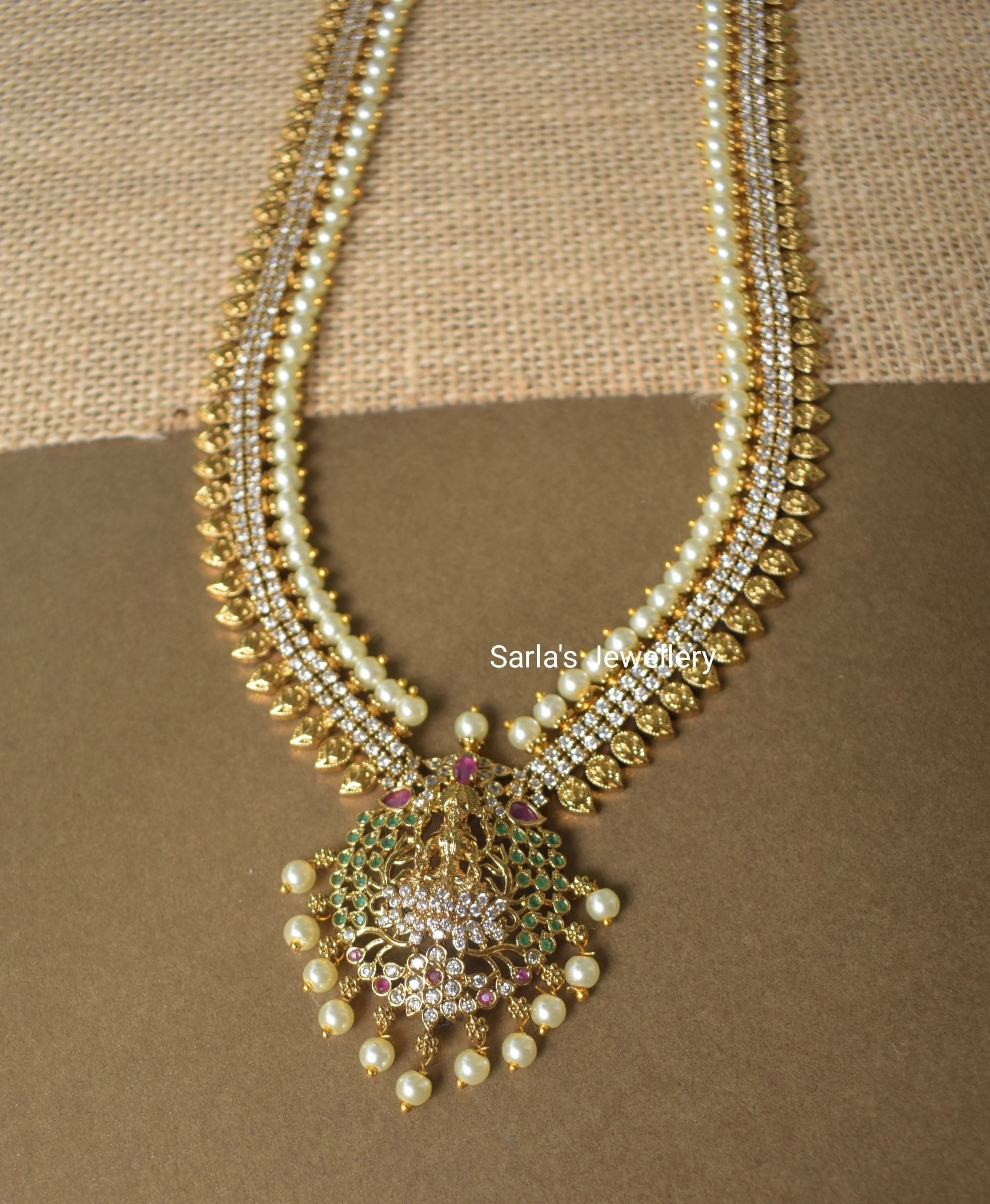 Gold Plated long Laxmi Necklace with earrings