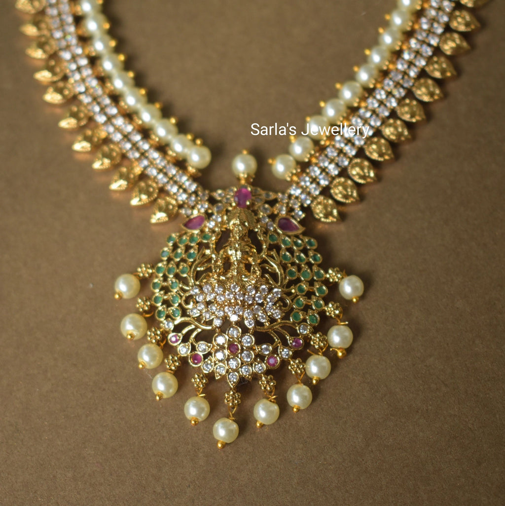 Gold Plated long Laxmi Necklace with earrings