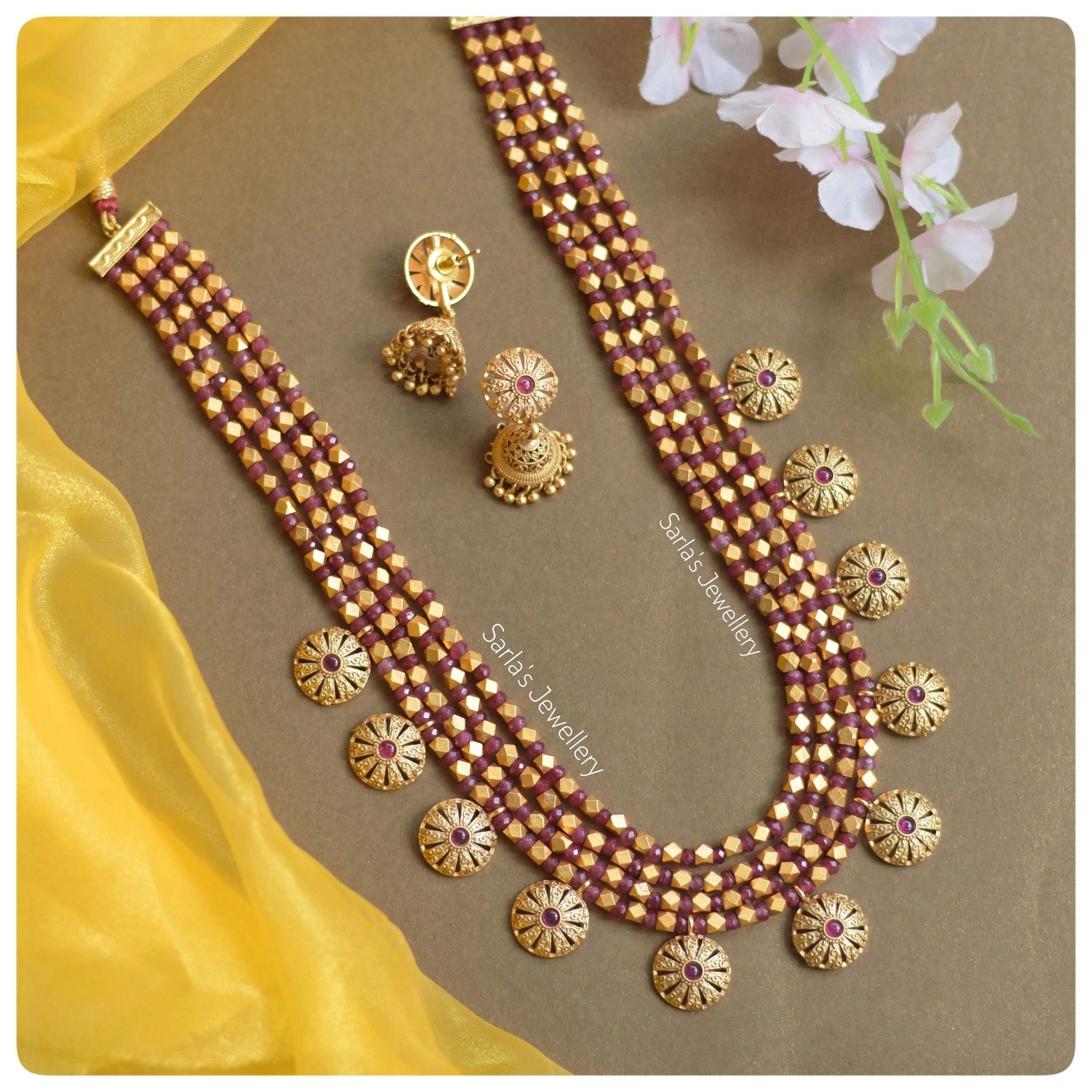 MultiLayer Ruby color necklace with jhumka