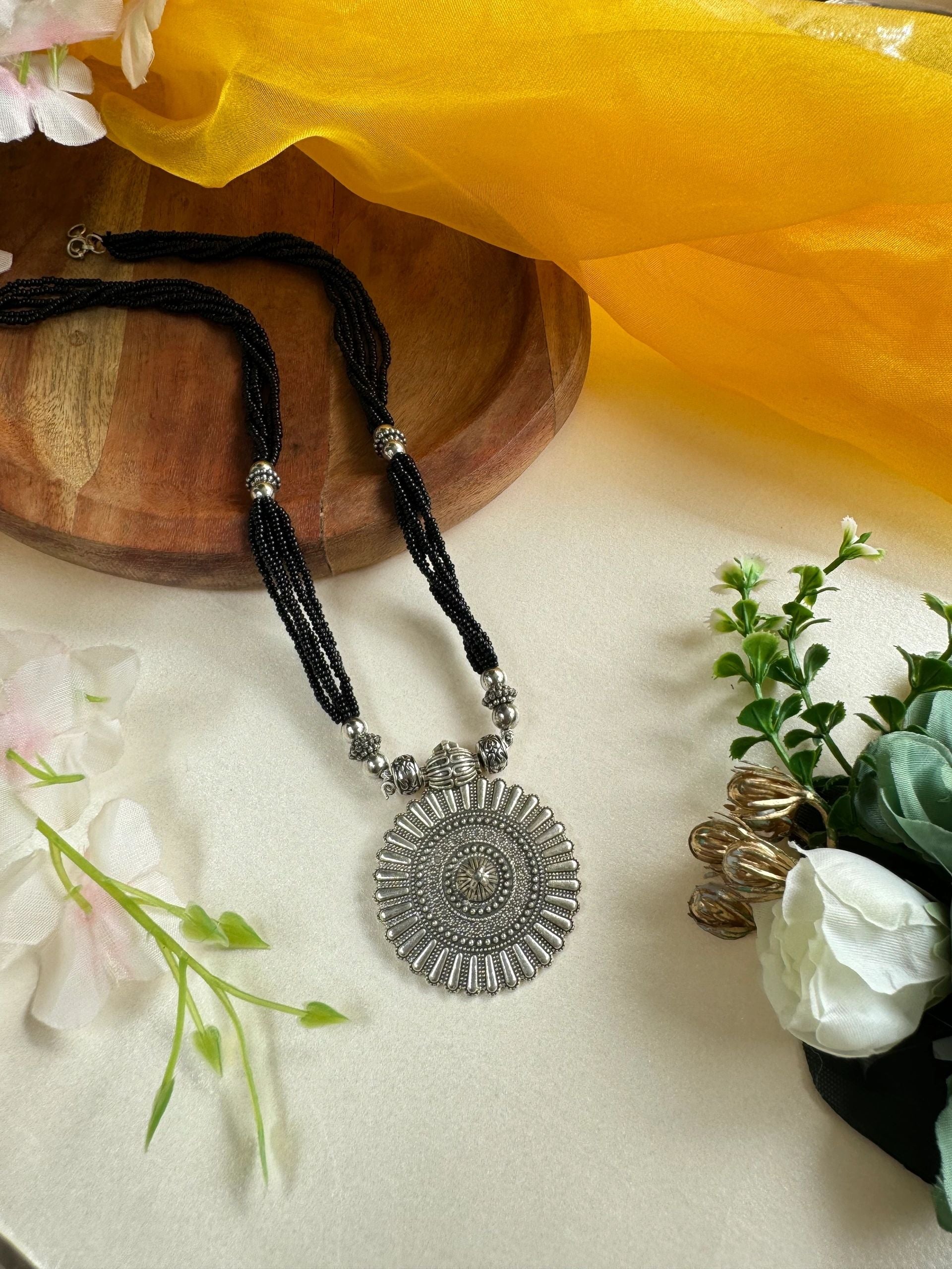 Long oxidised Mangalsutra