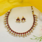 Ruby Stone Short Necklace with pearl danglings