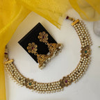 Delicate floral pearl necklace with jhumka