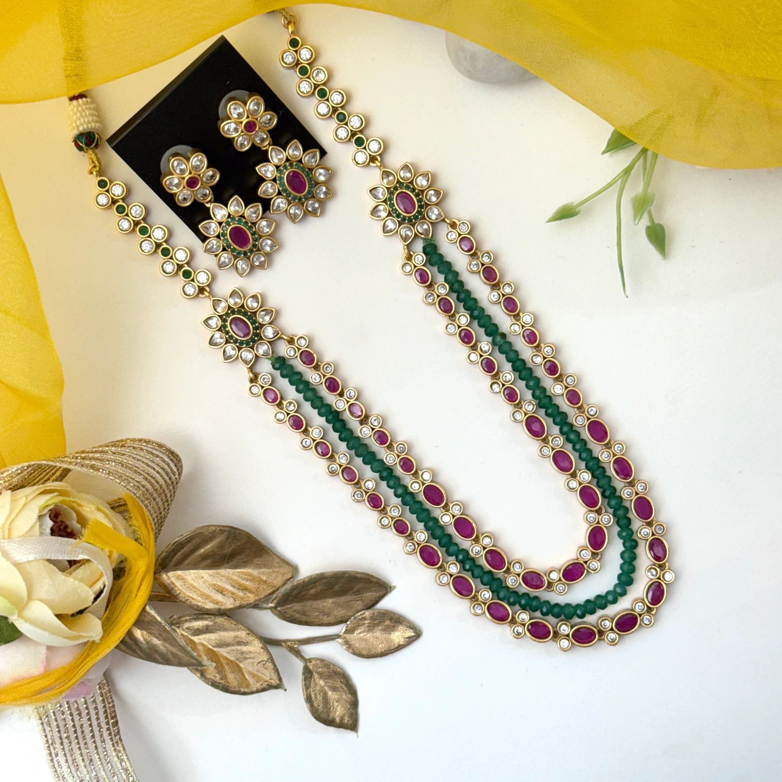 Royal Layered Long necklace with earrings