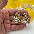 Peacock Pearl Earrings Ruby