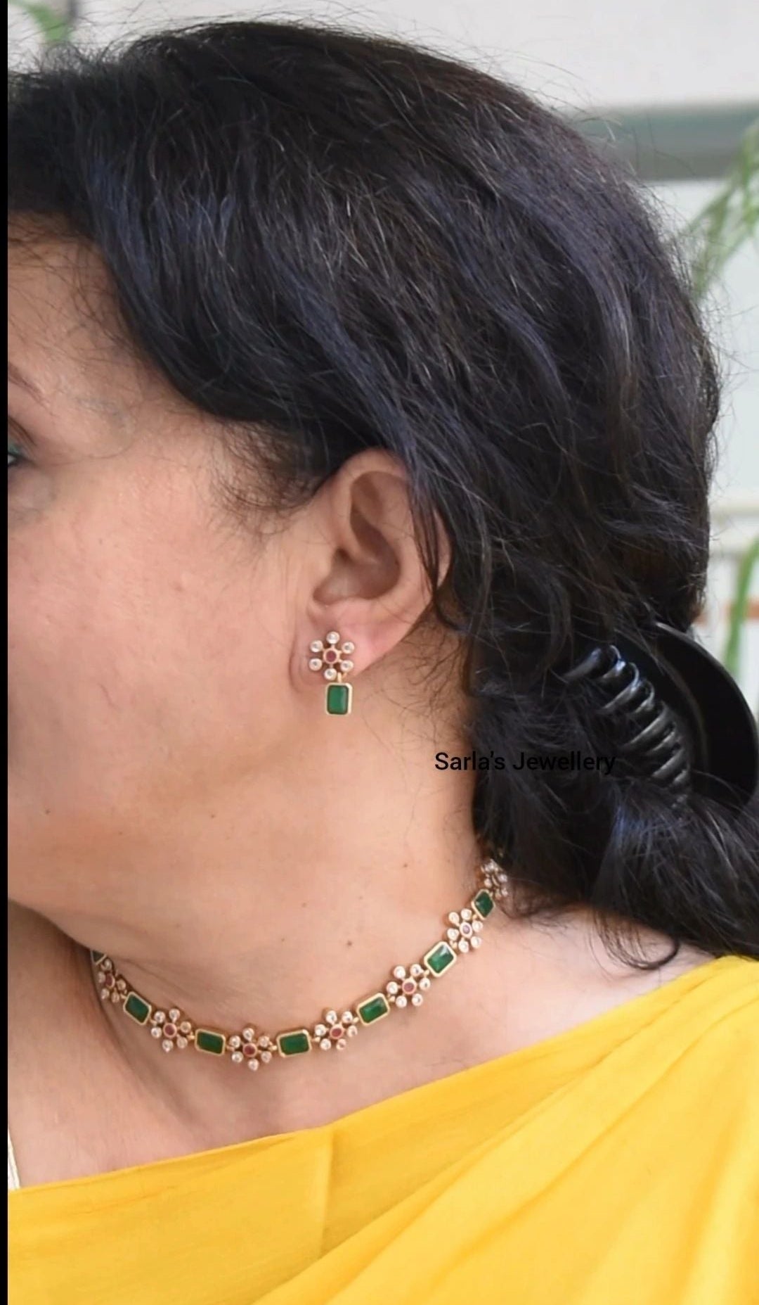 Phulkari 3.1 Green Stone Necklace set with earrings