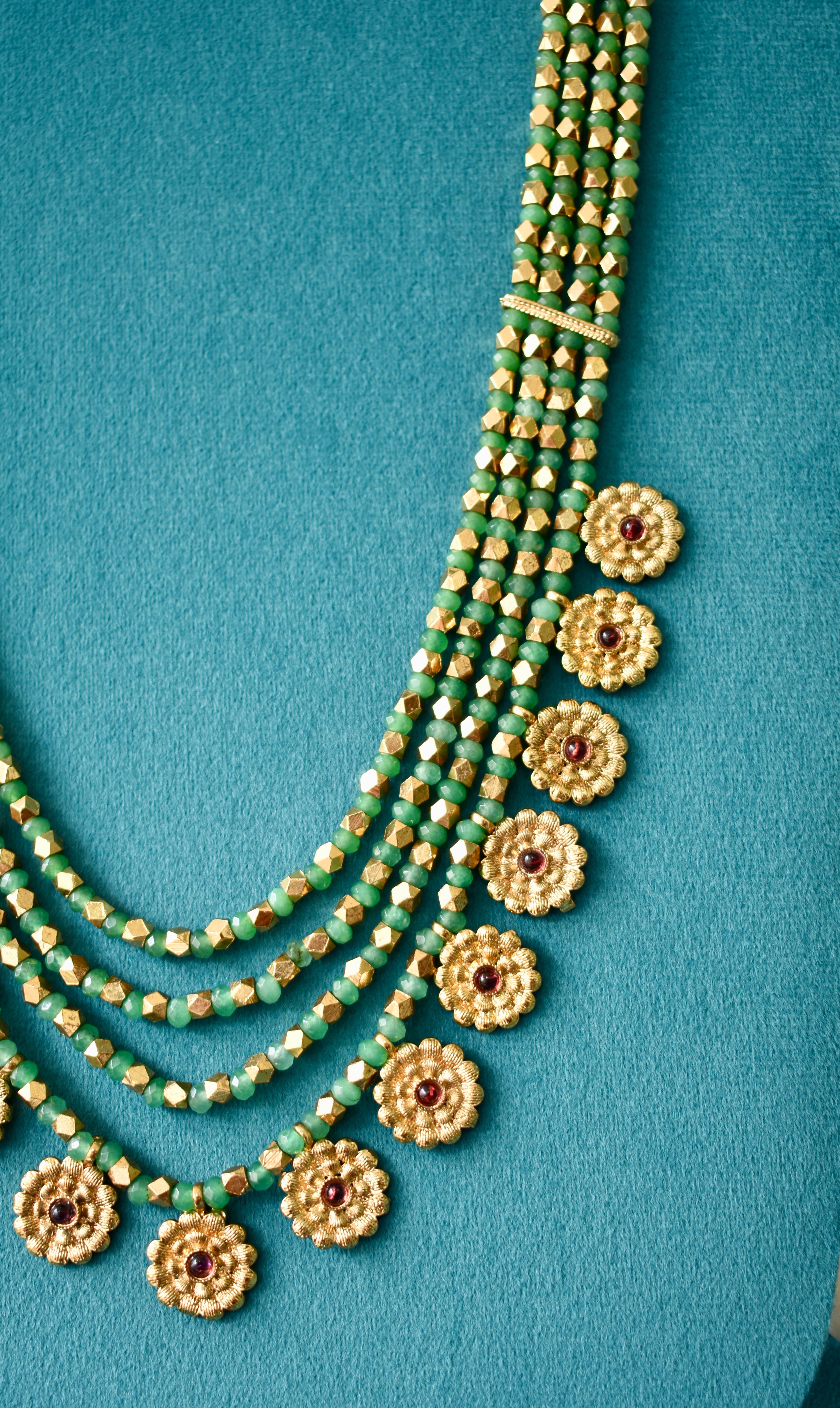 Long Multilayer Green Bati Stone Necklace