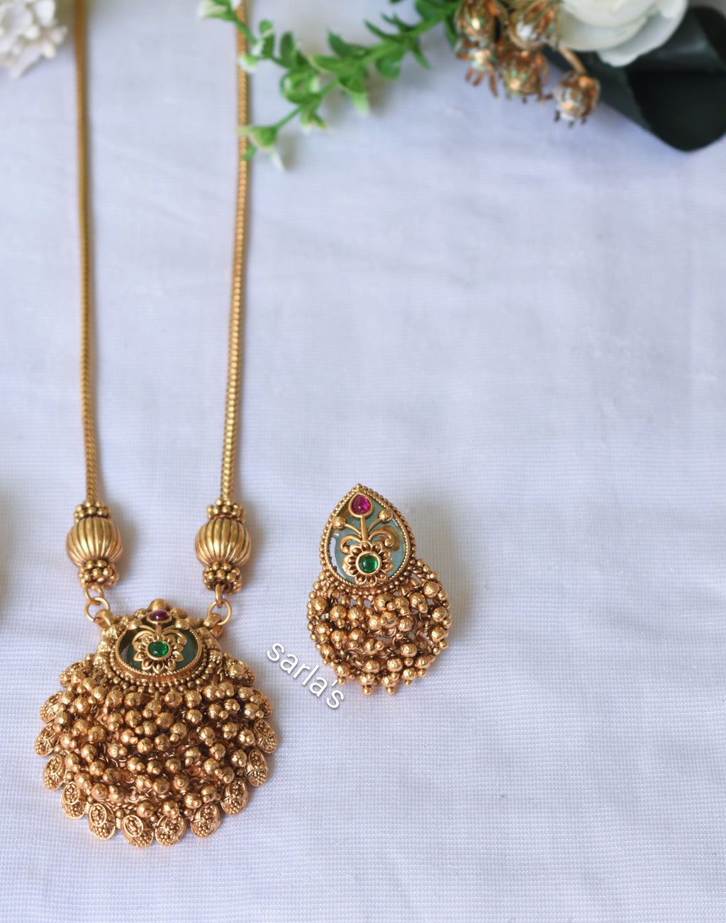 Raga Gold Lookalike Pestel Green Necklace set