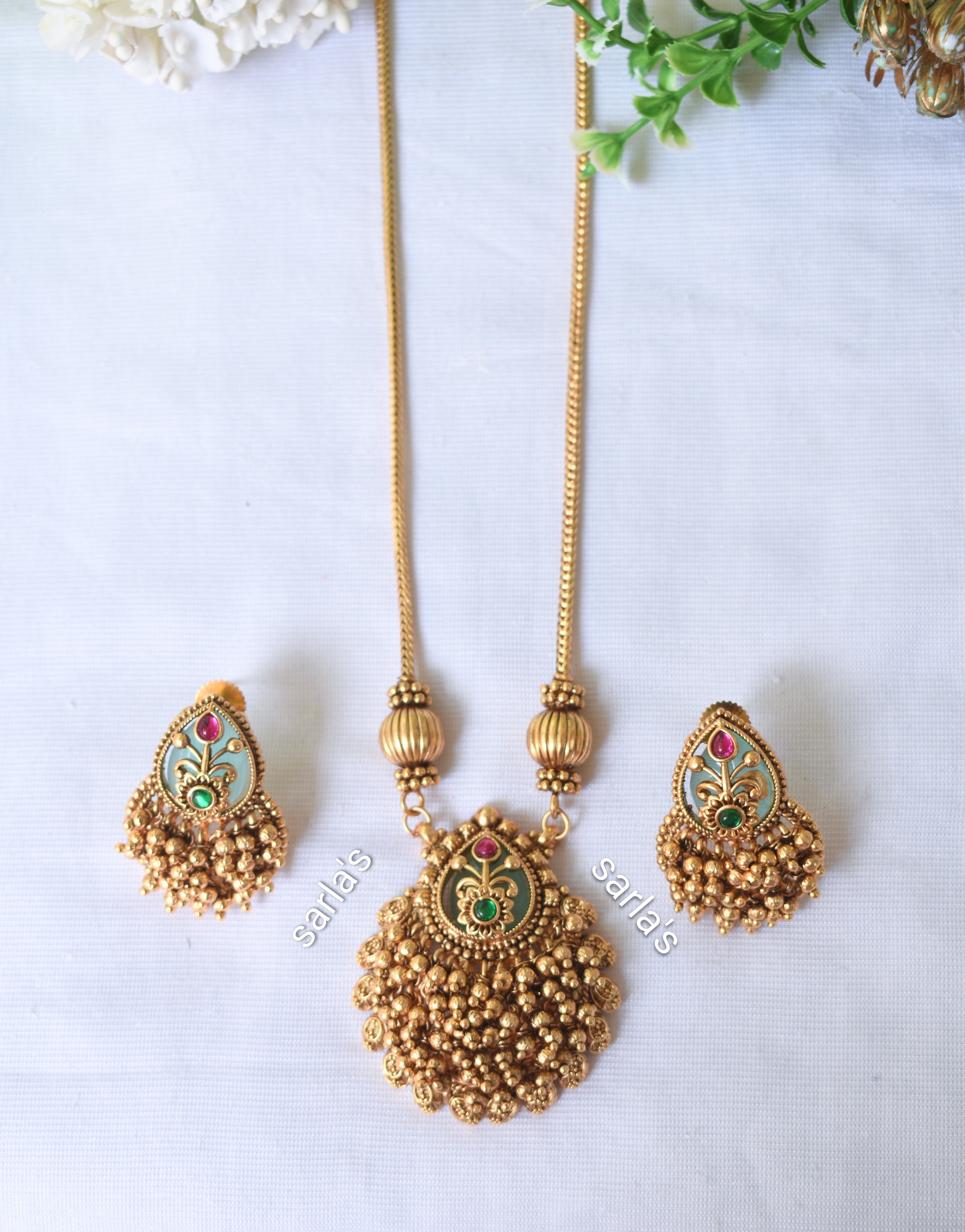 Raga Gold Lookalike Pestel Green Necklace set