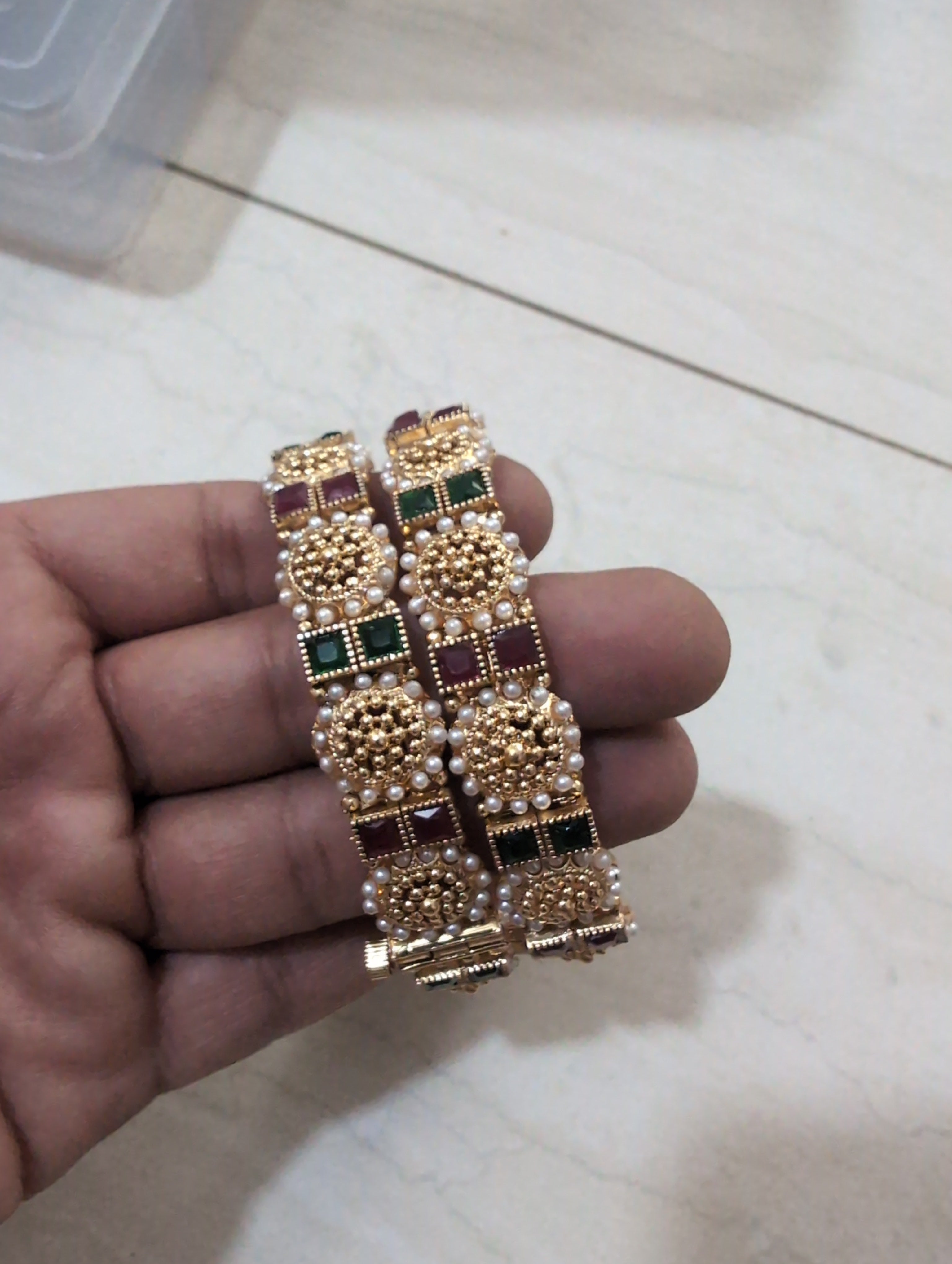 Multi Color Pearl Square Shape Bangles (Openable)
