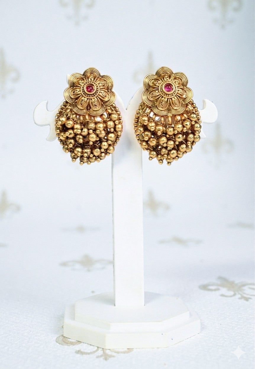 Golden Beads Jhumkas/Tops