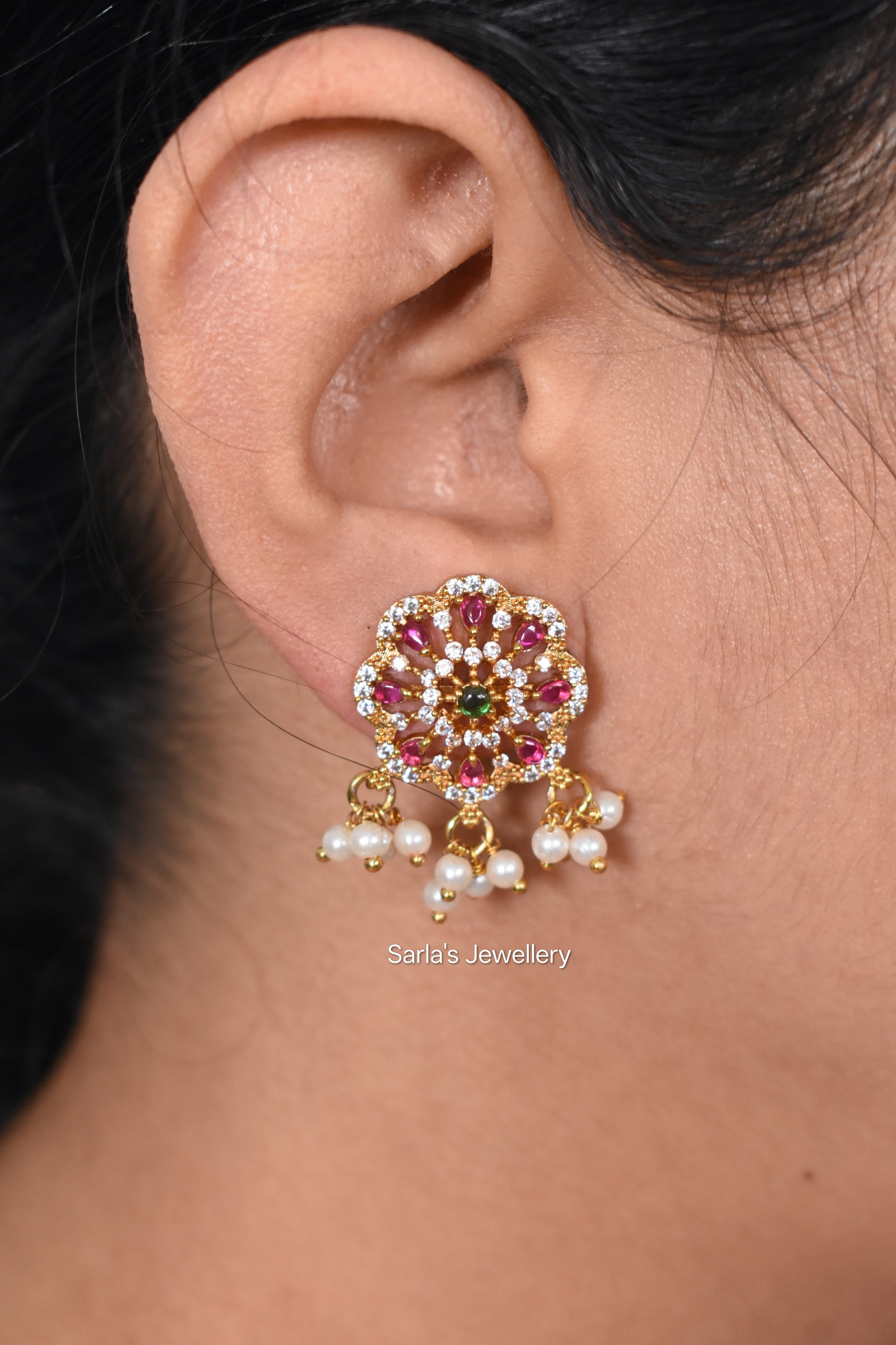 Emerald Ruby Floral Studs