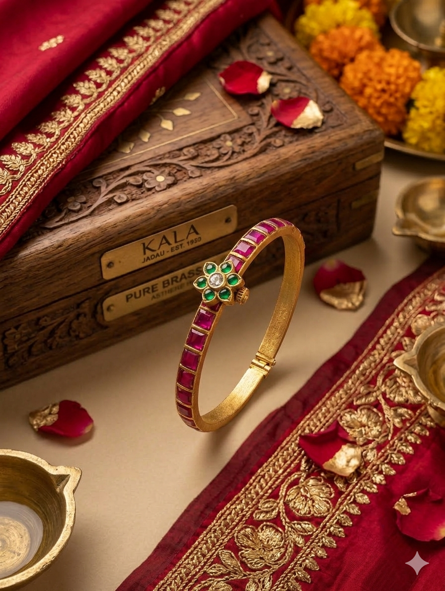 Ruby Jadau Bangle (Single/Openable)