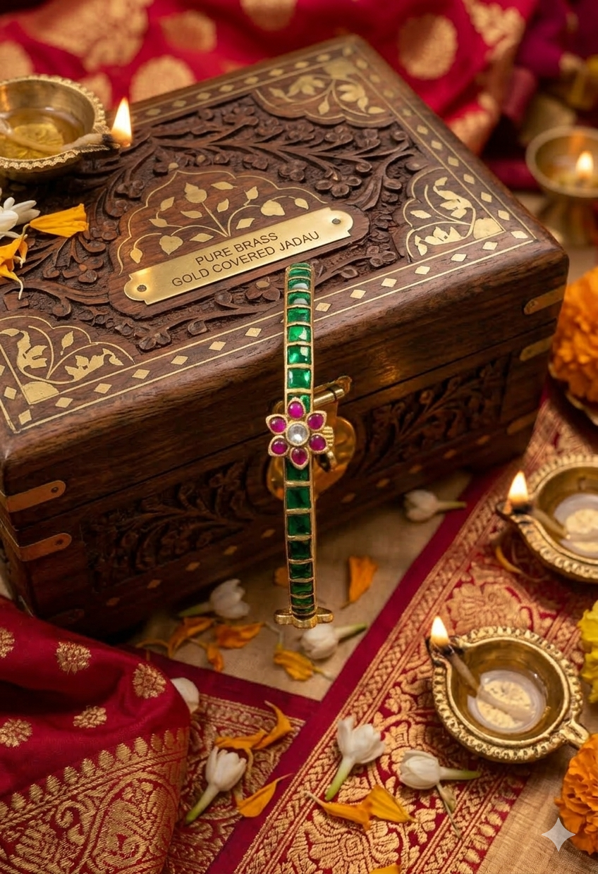 Green Jadau Bangle (Single/Openable)